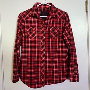 RQQBA Medium red black and white plaid flannel